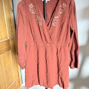 Idyllwind Western Boho Embroidered Dress Rust Color Size Large
